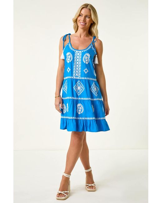 Roman Petite Blue Strappy Trim Detail Tiered Dress