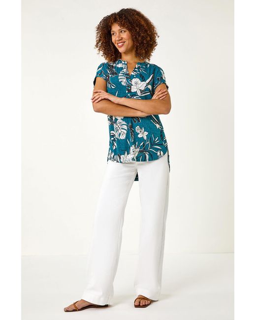 Roman Blue Textured Floral Print Overshirt