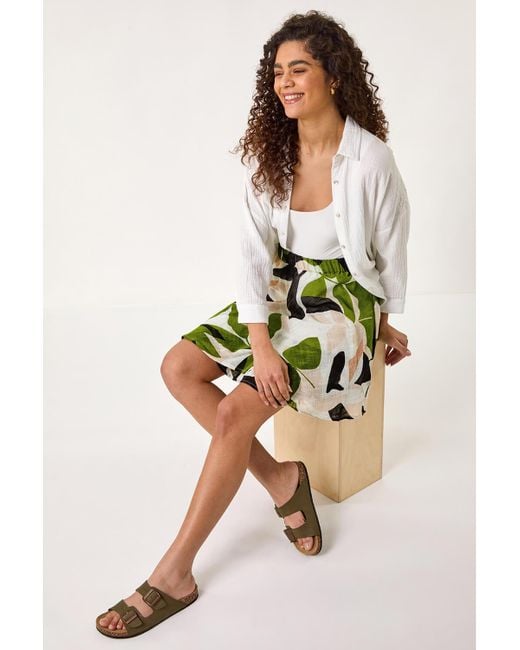 Roman Green Leaf Print Short Skirt