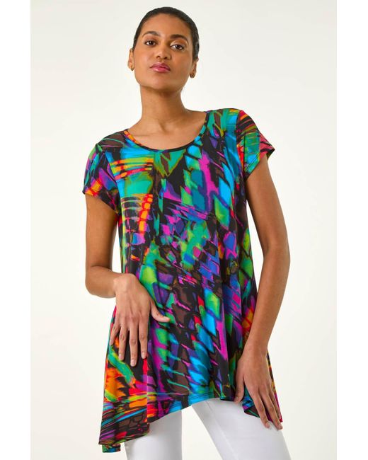Roman Black Abstract Print Hanky Hem Tunic
