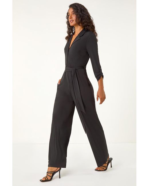 D.u.s.k Blue Button Through Belted Stretch Jumpsuit