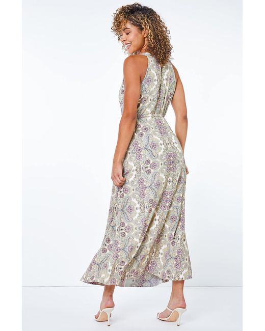 Roman Petite Green Paisley Halterneck Maxi Dress