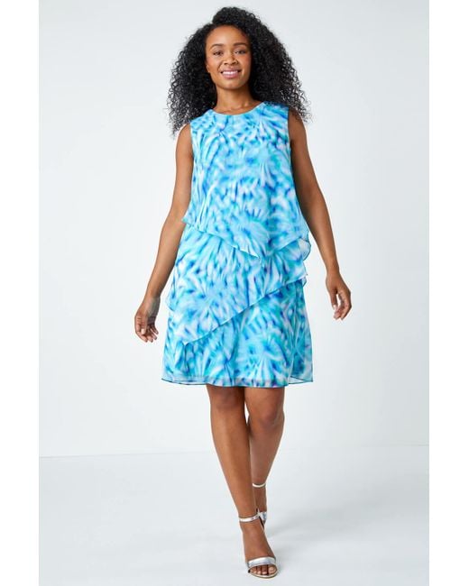 Roman Blue Originals Petite Abstract Tiered Chiffon Dress