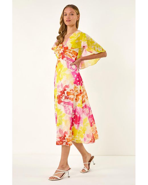 Roman White Abstract Printed Cape Dress