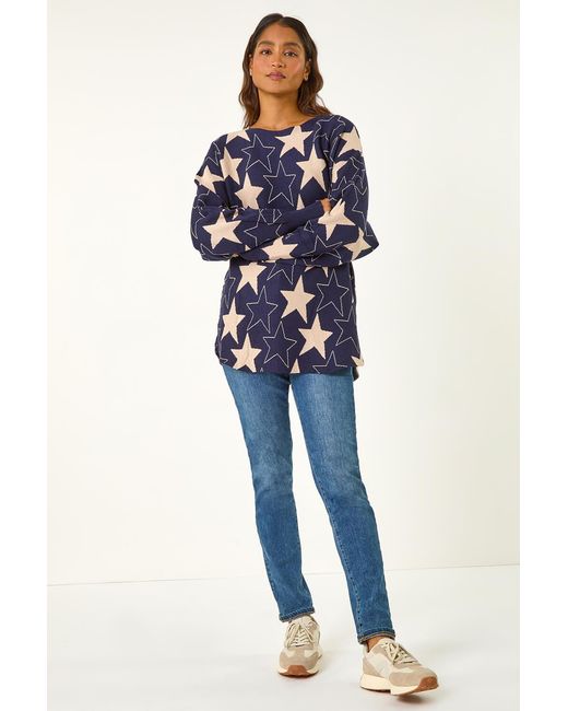 Roman Blue Star Print Long Sleeve Knit Jumper