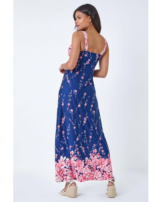 Roman Blue Floral Print Stretch Maxi Dress