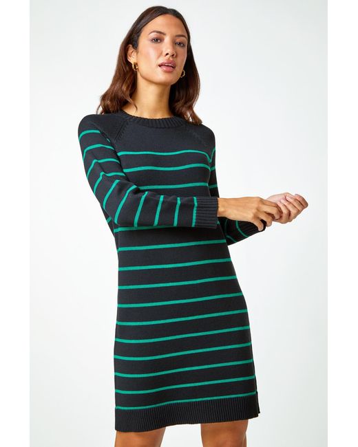 Roman Green Stripe Print Knitted Jumper Dress