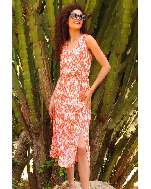 Roman Red Aztec Print Tie Back Maxi Dress