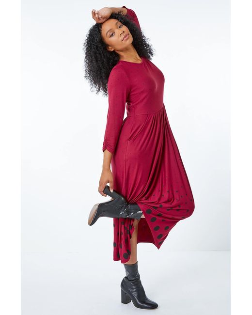 Roman Petite Red Spot Stretch Midi Dress