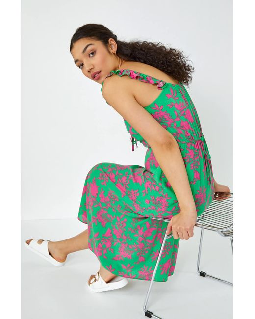 D.u.s.k Green Floral Print Midi Sundress