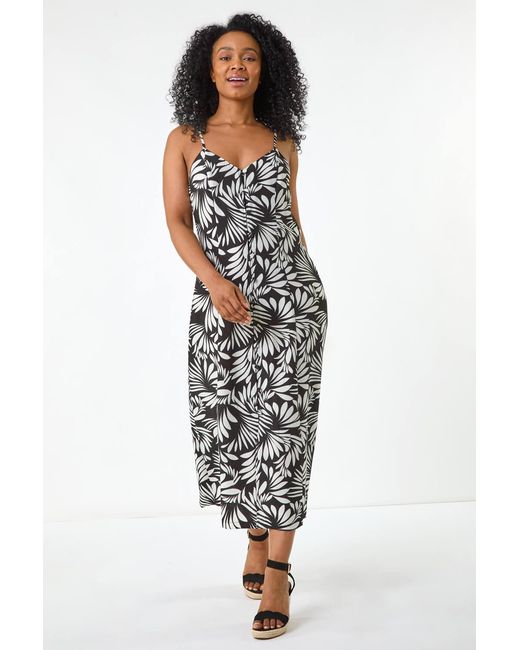 Roman Petite White Print Button Midi Dress