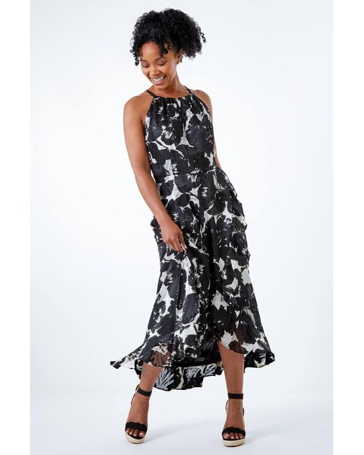 Roman Petite Black Frill Hem Midi Dress