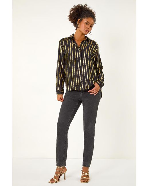 D.u.s.k Black Foil Print Button Detail Shirt