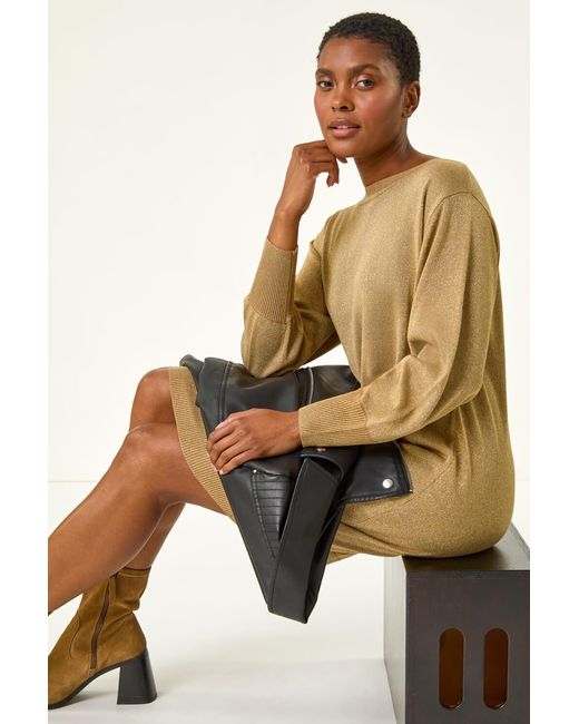 Roman Metallic Shimmer Slash Neck Jumper Dress
