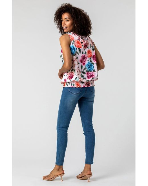 Roman Pink Bow Detail Floral Shirred Chiffon Top