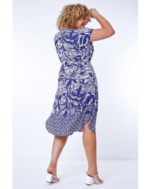 Roman Curve Blue Border Print Shirt Dress