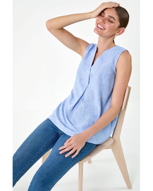 Roman Blue Sleeveless Vest Top