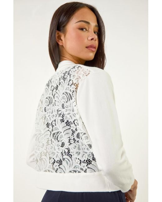 Roman Petite White Lace Back Bolero Cardigan