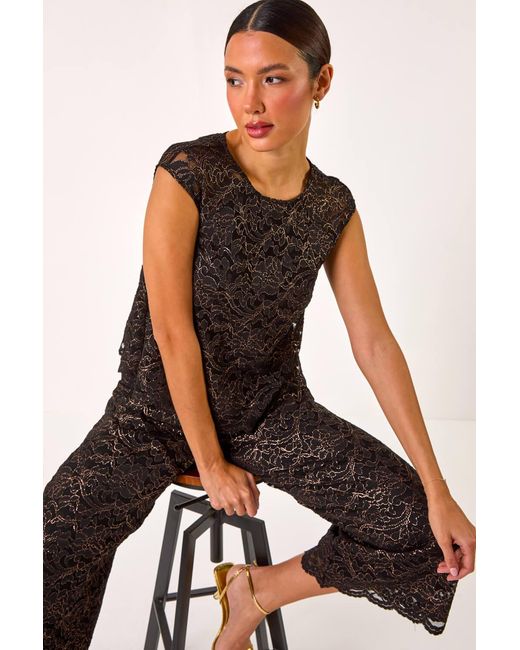Roman Black Corded Lace Overlay Jumpsuit