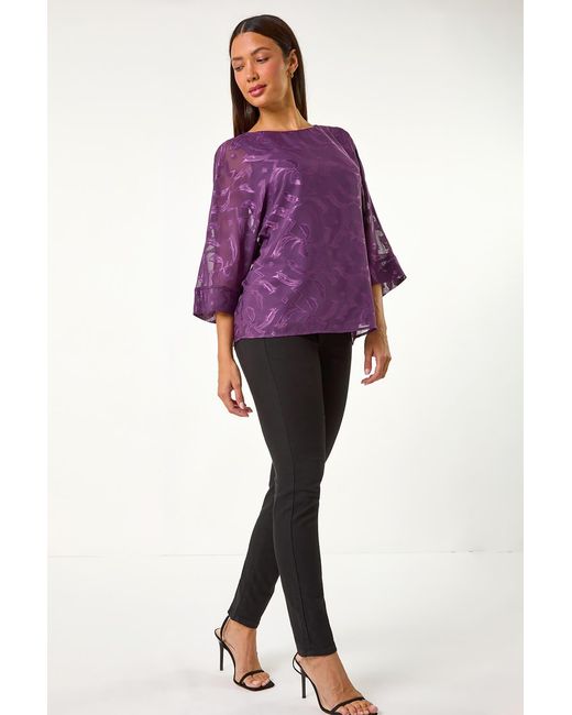 Roman Purple Zig Zag Burnout Overlay Tunic Top