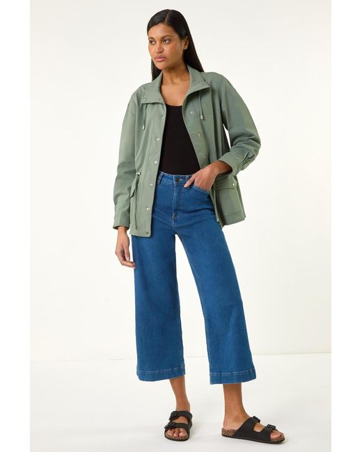 Roman Green Buttoned Stretch Safari Jacket