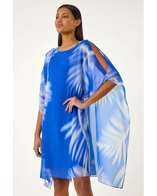 Roman Blue Watercolour Fern Chiffon Dress