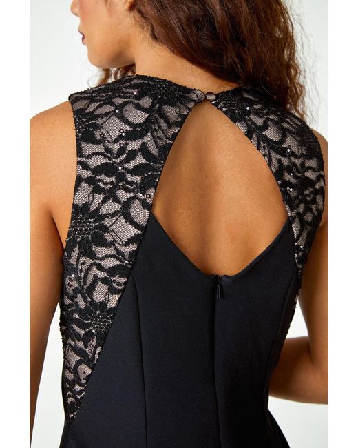 Roman Black Sleeveless Sequin Trim Stretch Dress