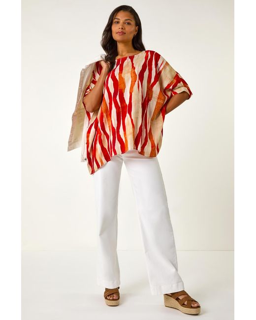 Roman Red Abstract Buttoned Top
