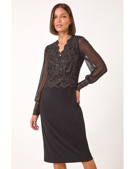 Roman Multicolor Scallop Edge Lace Bodice Dress