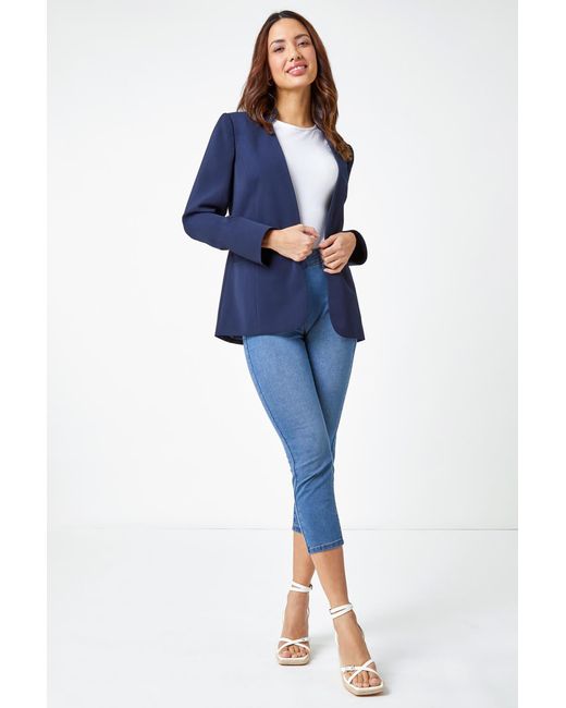 Roman Blue Smart Collar Longline Blazer Jacket