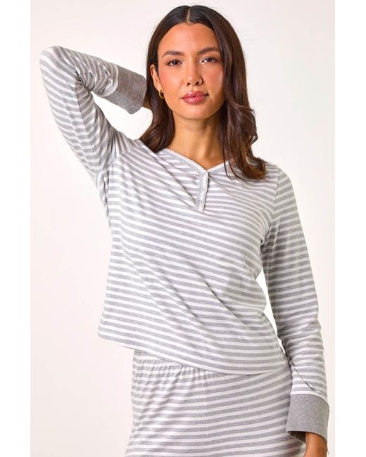 Roman White Striped Twosie Pyjama Set