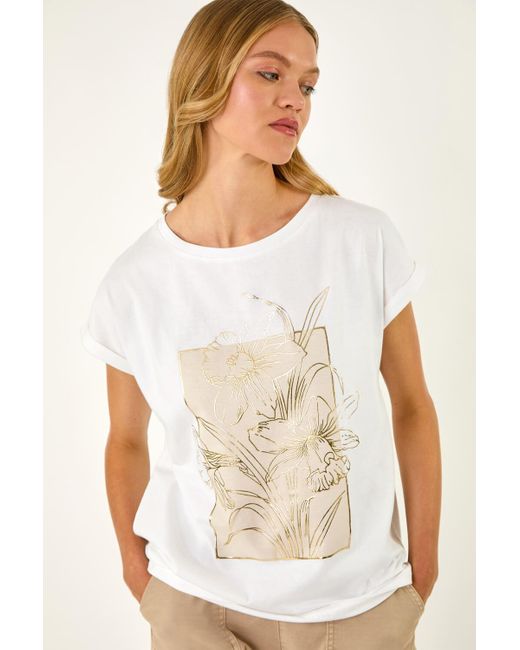 Roman White Daffodil Print Cotton Tee