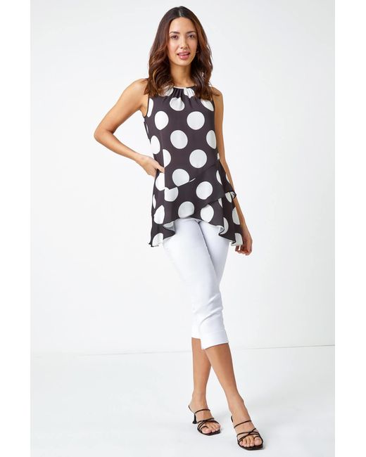 Roman White Polka Dot Frill Detail Top