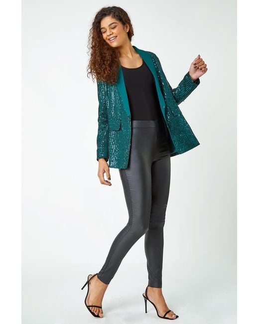 Roman Blue Sequin Contrast Collar Blazer