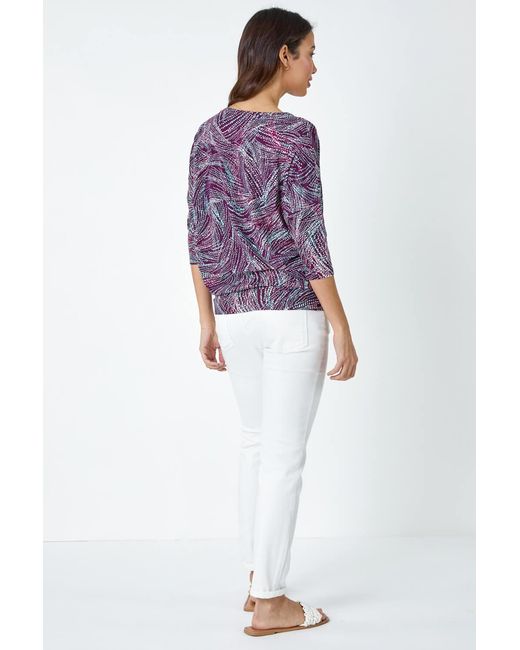 Roman Purple Abstract Stretch Blouson Top