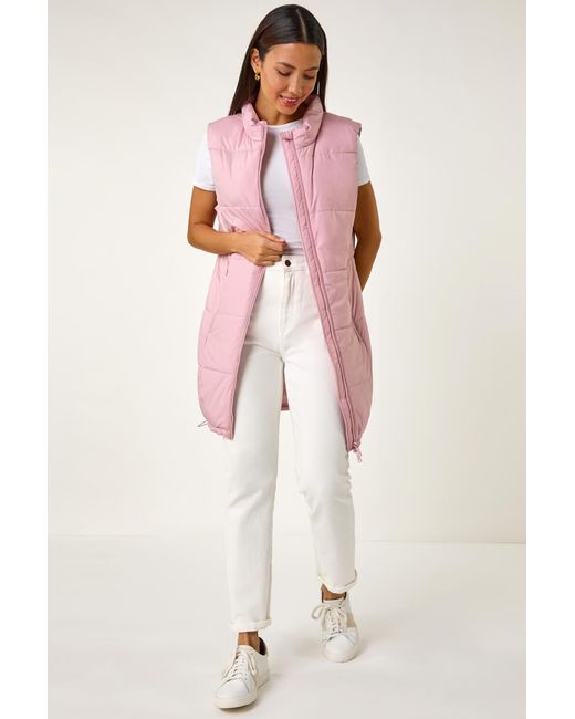 Roman Pink Quilted Zip Detail Longline Gilet