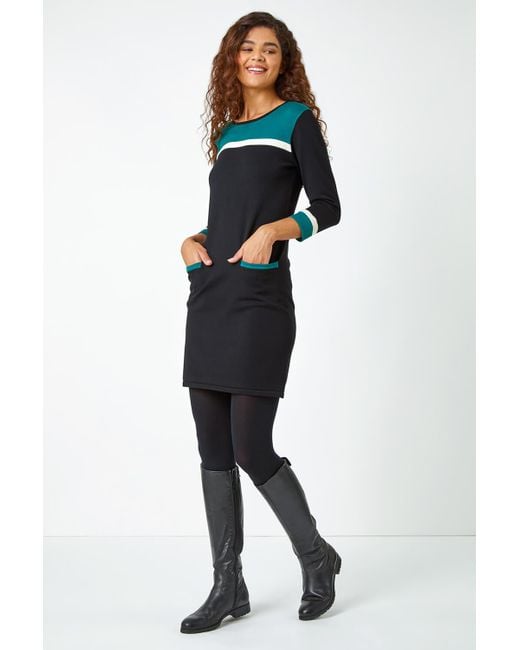 Roman Blue Colour Block Knitted Shift Dress