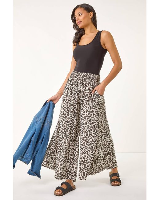 Roman White Animal Print Wide Leg Trousers