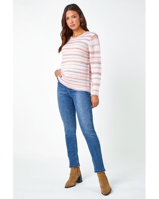 Roman Pink Wool Blend Striped Stretch Jumper
