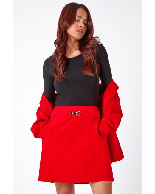 Roman Red Petite Toggle Pocket Detail Stretch Skirt