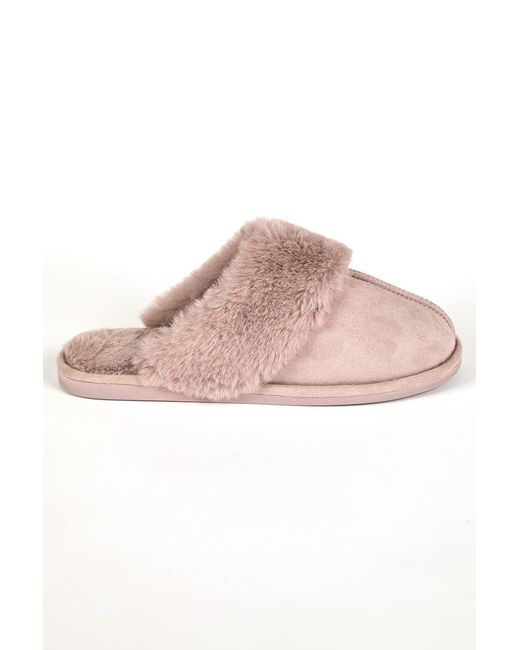 Roman Pink Faux Fur Lined Mule Slipper