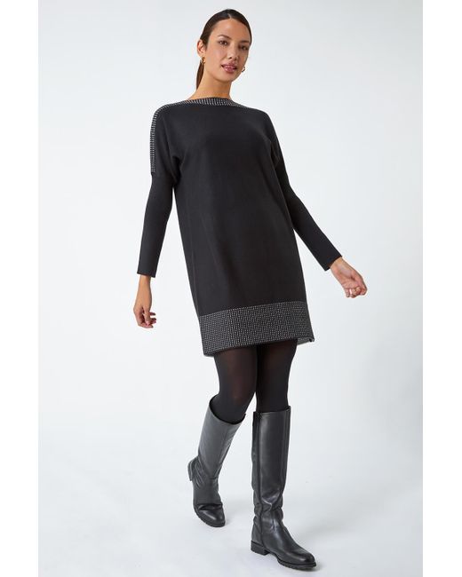 Roman Black Spot Print Border Knitted Jumper Dress