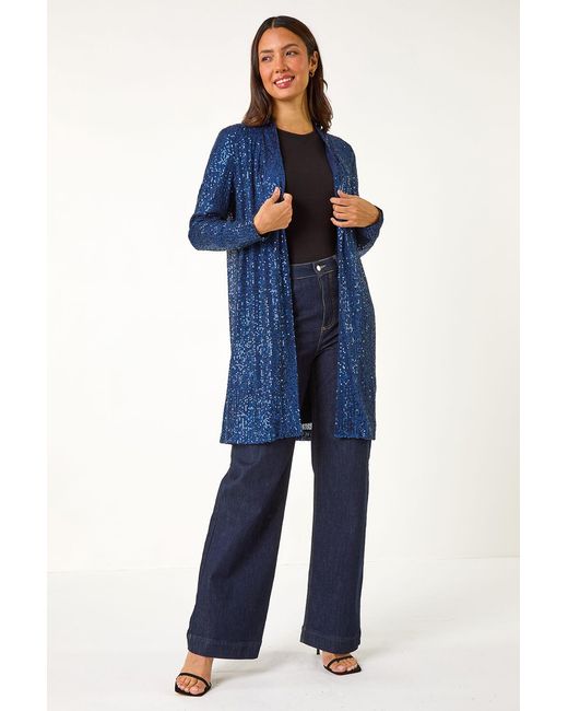 Roman Blue Longline Sequin Stretch Jacket