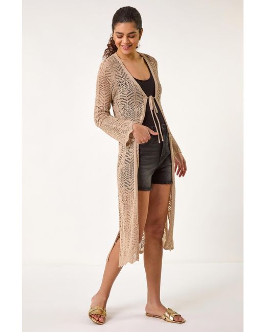 Roman Black Longline Tie Cotton Blend Knit Cardigan