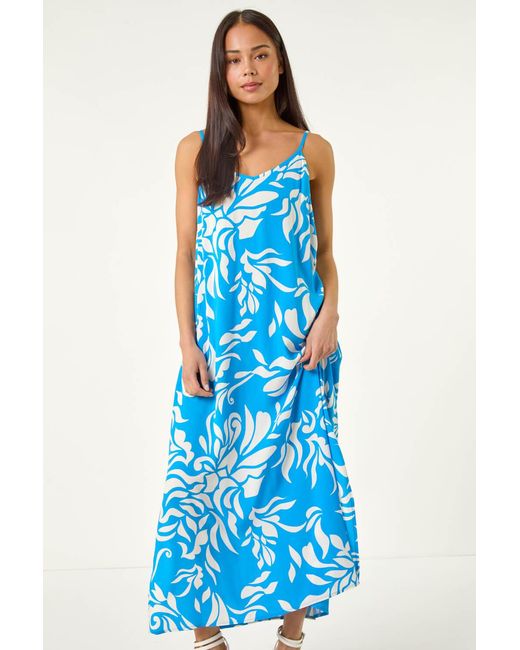 Roman Petite Blue Strappy Tiered Maxi Dress