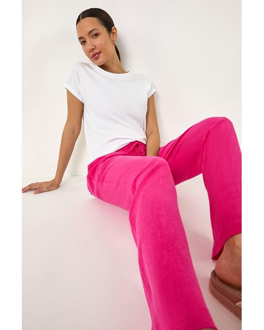 Roman Pink Elastic Waist Tie Front Linen Mix Trouser