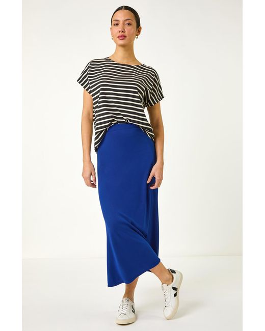 Roman Blue A-Line Pull On Stretch Skirt