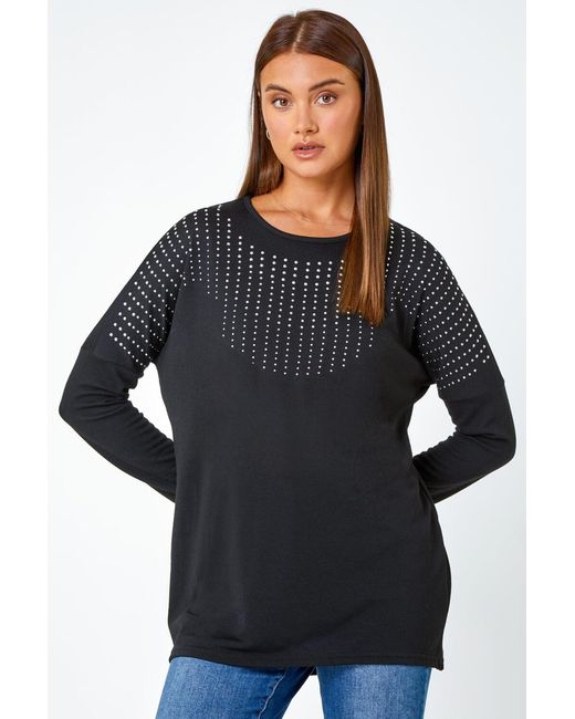 Roman Black Embellished Stretch Top