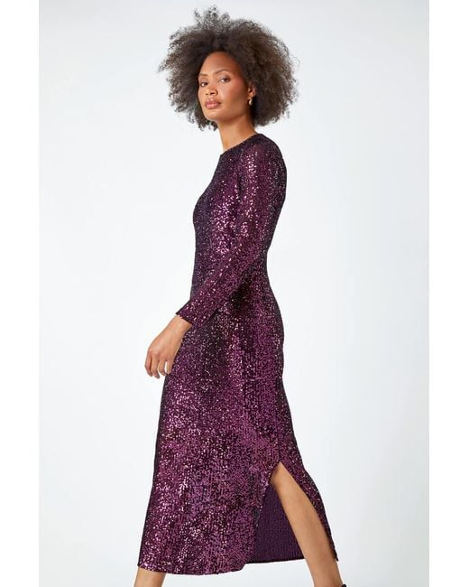 D.u.s.k Brown Sequin Embellished Midi Stretch Dress