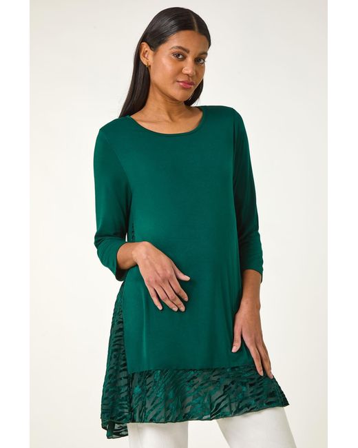 Roman Green Velvet Animal Print Hem Tunic Top